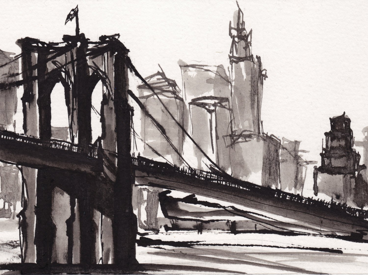 1500x1124 Art Pen And Ink Sketch Drawing Nyc Brooklyn Bridge Black And Etsy - Brooklyn Bridge Sketch