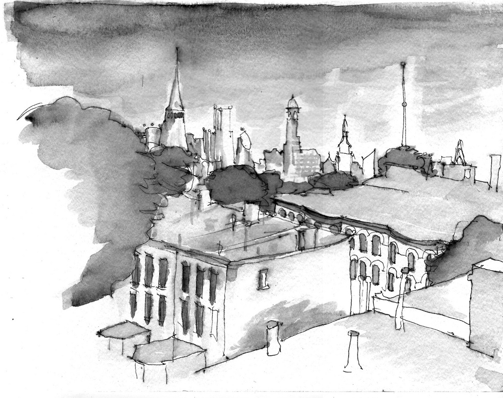 1024x810 Night Sketch Brooklyn Skyline I Sketched Amp Watercolored - Brooklyn Sketch