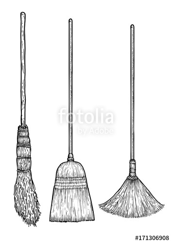 354x500 Broom Illustration, Drawing, Engraving, Ink, Line Art, Vector - Broom Sketch