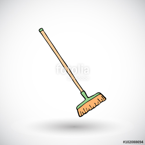 500x500 Broom Sketch. Hand Drawn Cartoon Cleaning Icon. Vector - Broom Sketch