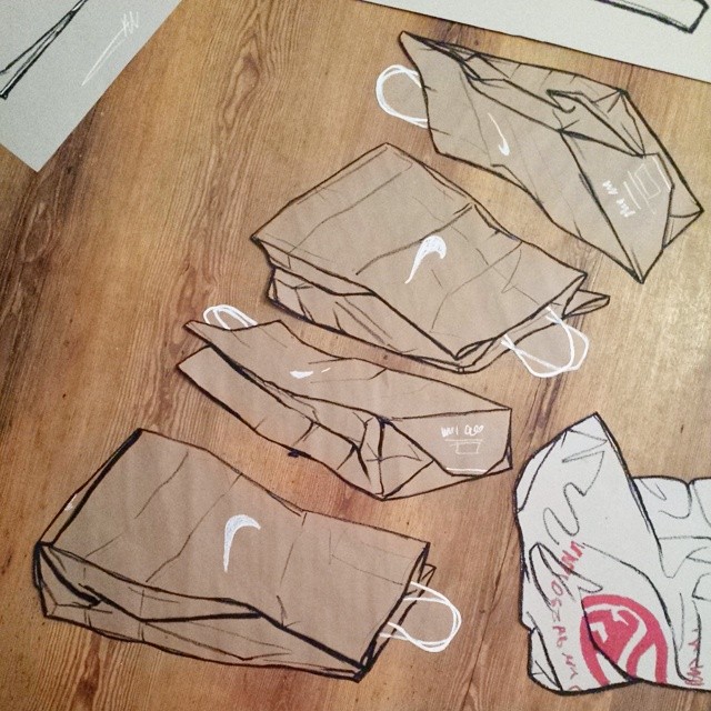 640x640 Nike Brown Paper Bag. Work In Progress. Oil Pastel On Brown Paper - Brown Paper Bag Sketch