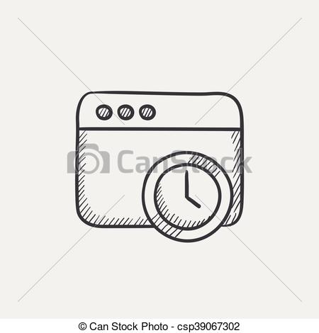 450x470 Browser Window With Clock Sign Sketch Icon. Browser Window With - Browser Sketch
