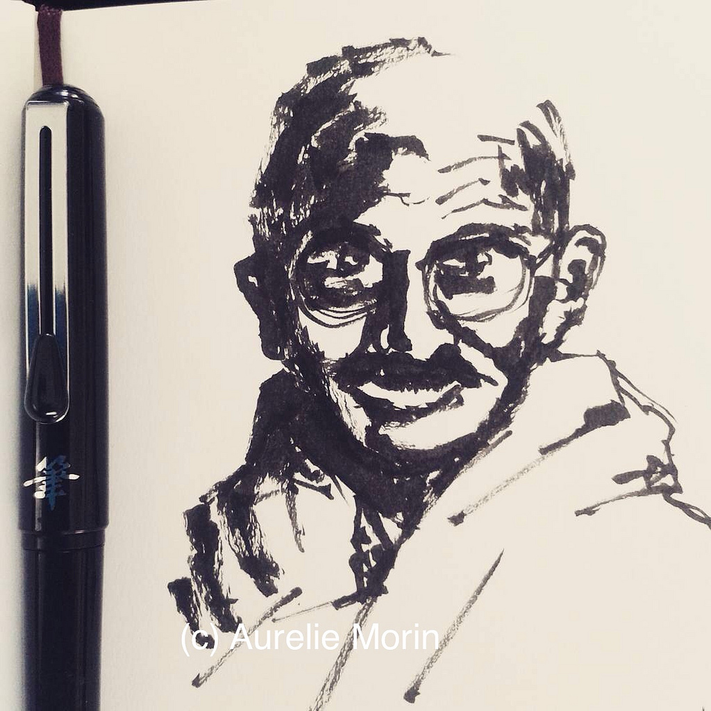 1024x1024 Drawing Shadows With Pentel Brushpen. Gandhi. - Brush Pen Sketch