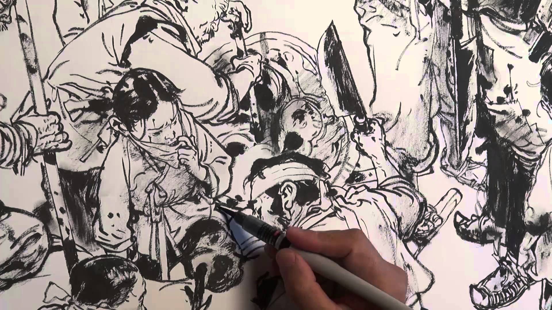 1920x1080 Junggi Kim Brush Pen Drawing, Dragon Hunter - Brush Pen Sketch