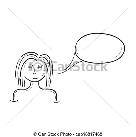 450x453 Simple Sketch Of The Girl And Speak Bubble, Isolated. - Bubble Sketch