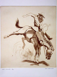 225x300 Cowboy On Bucking Horse Art Etching By Don Crouch Number 2 Of 50 - Bucking Horse Sketch
