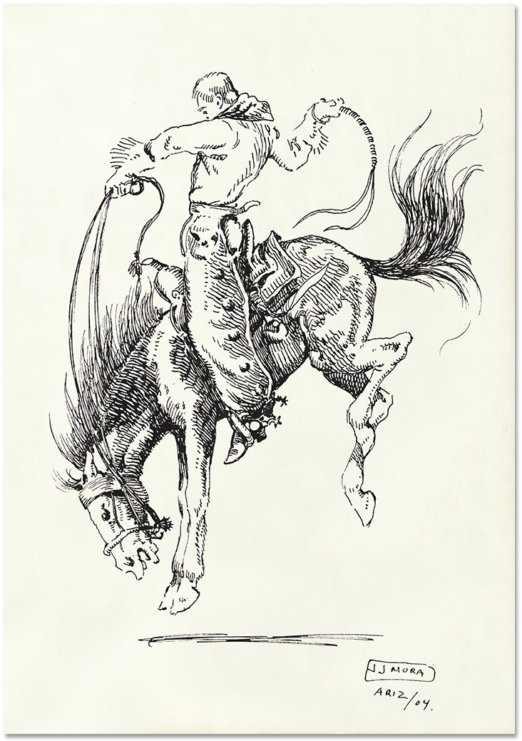 732x1039 Jo Mora Bucking Horse Rider (3) 6 Of 15 Viva Vaquero - Bucking Horse Sketch
