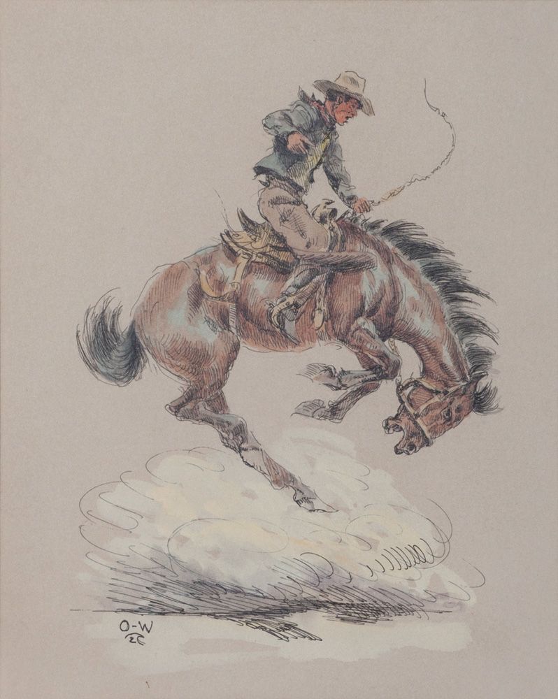 798x1000 Olaf Wieghorst. Cowboy On Bucking Horse. 9 34 X 8 Mixed Media - Bucking Horse Sketch
