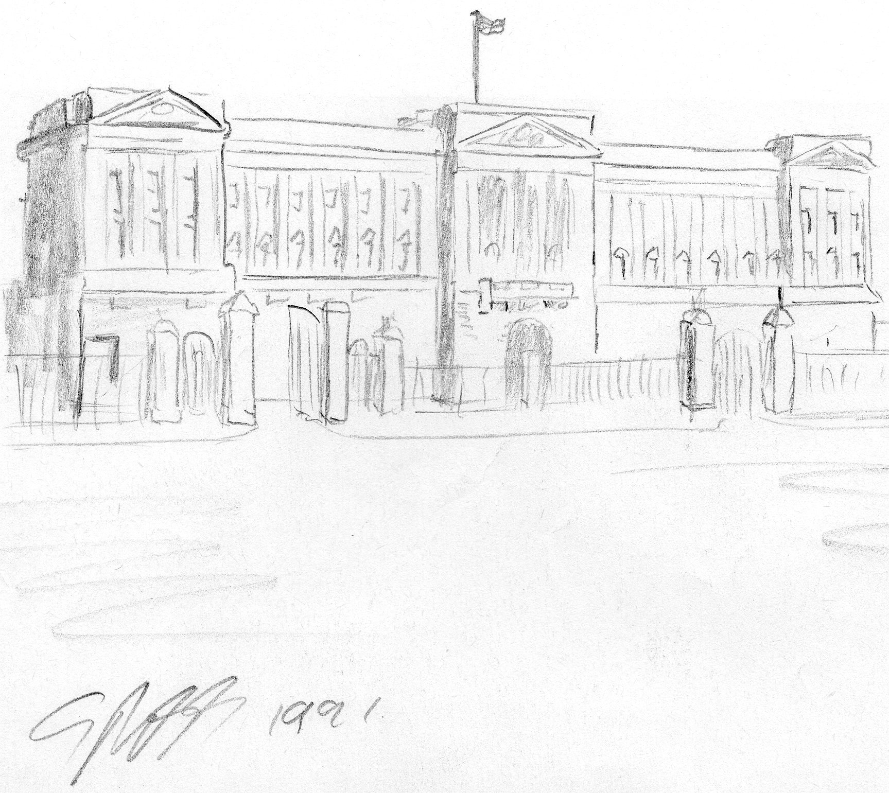 1727x1541 Filedrawing Of Buckingham Palace.jpg - Buckingham Palace Sketch
