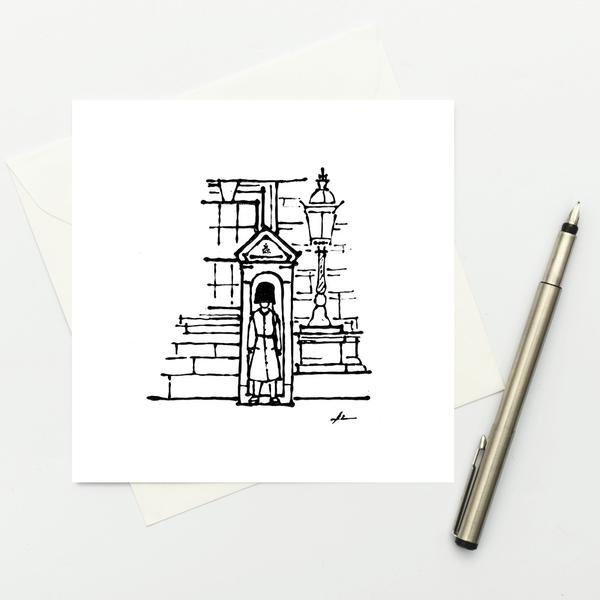 600x600 Greeting Card The Guard Of Buckingham Palace Sketch Cherry2berry - Buckingham Palace Sketch