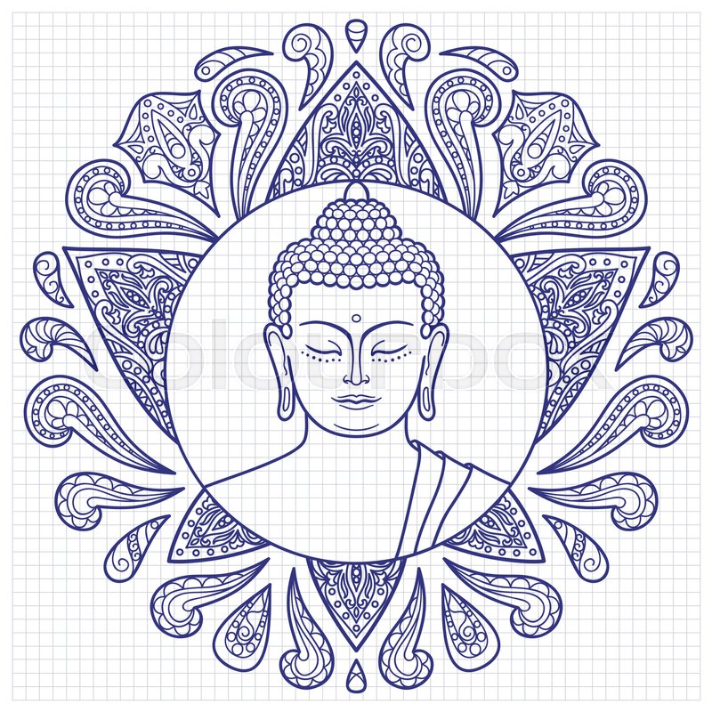 800x800 Hand Drawn Buddha Head With Lotus Decoration. Sketch For Tattoo - Buddha Face Sketch