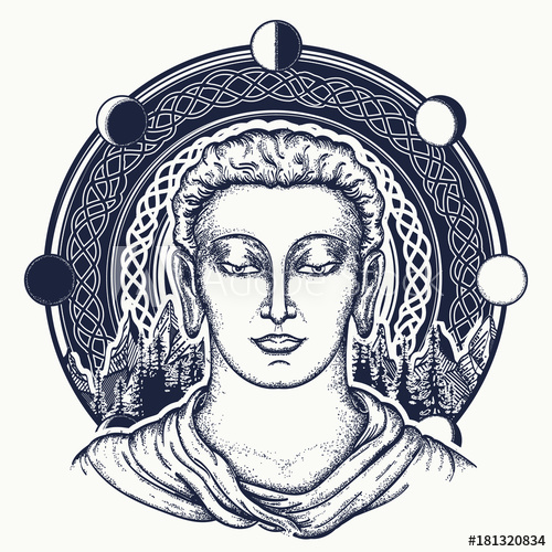 500x500 Buddha Face Tattoo Art. Sacred Celtic Sign Rebirth Of The Soul - Buddha Face Sketch