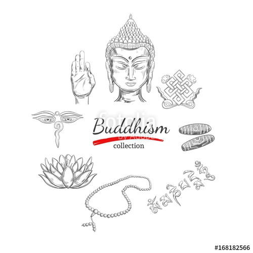 500x500 Buddhism Collection. Spirituality,yoga Print. Vector Hand Drawn - Buddha Head Sketch