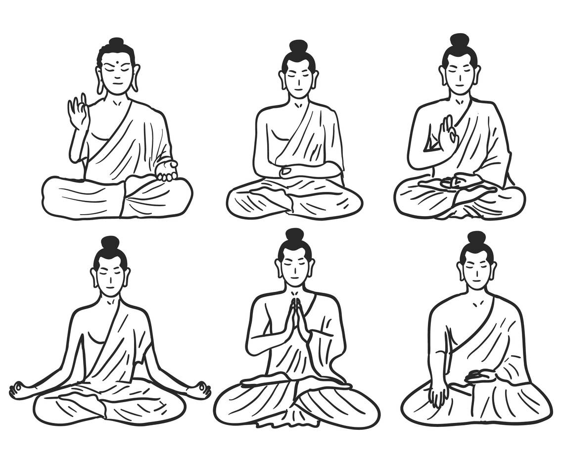 1136x936 Buddhist Pose Sketch Vector Set Vector Art Amp Graphics - Buddha Outline Sketch