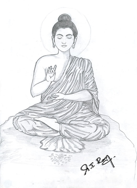 524x720 Pencil Sketch Of Mahatma Buddha - Buddha Sketch