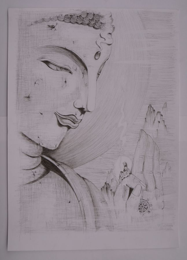 647x900 Buddha Drawings For Sale Buy Original Buddha Drawings Online - Buddha Sketch Easy
