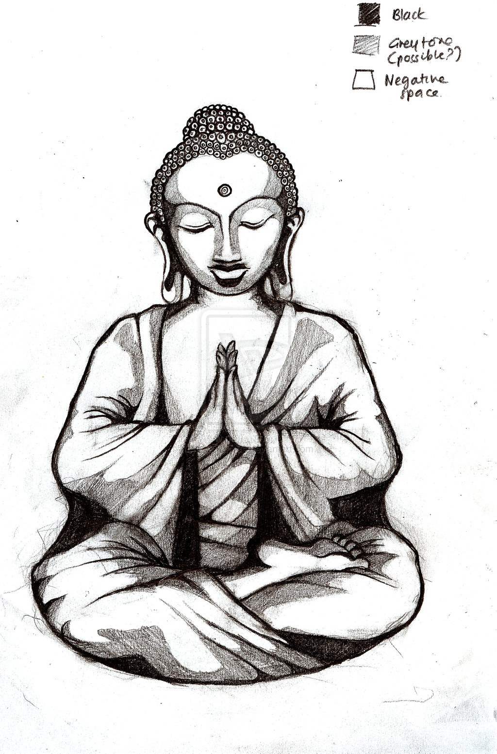 1024x1554 Praying Buddha Tattoo Sketch - Buddha Tattoo Sketch