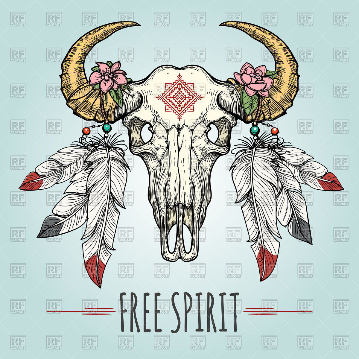 1200x1200 Colourful Buffalo Skull - Buffalo Skull Sketch