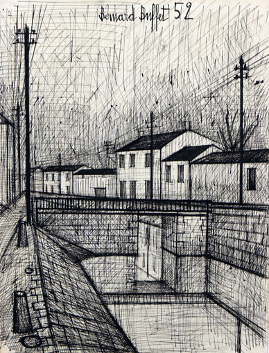388x508 Le Canal By Bernard Buffet, 1952 Drawing Artsper (376917) - Buffet Sketch