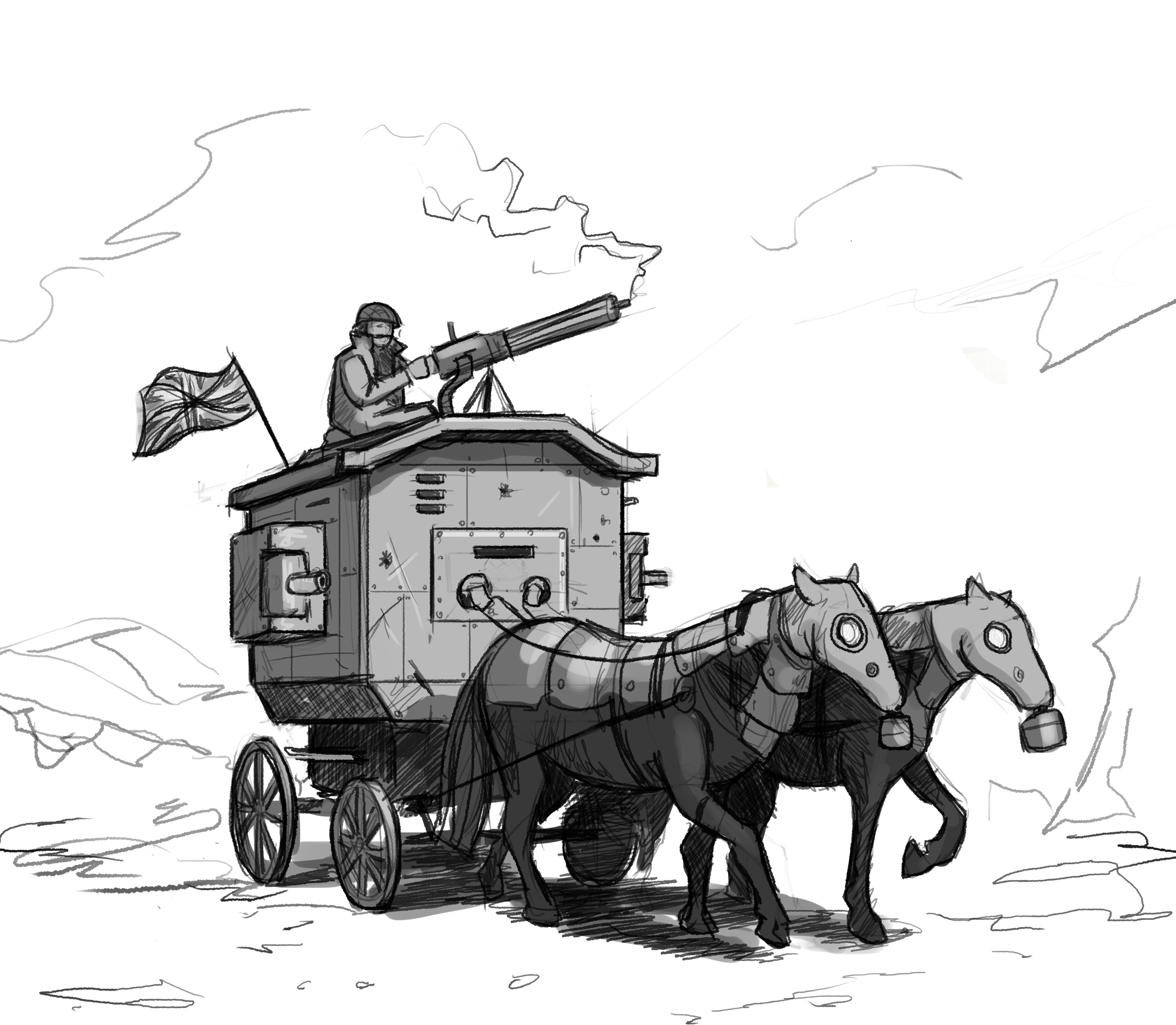 3842x3349 Horse Drawn Buggy - Buggy Sketch