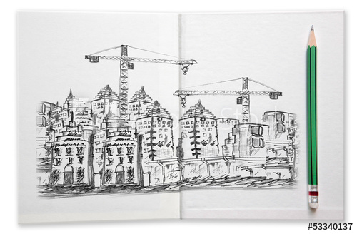 500x328 Building Construction Sketching By Pencil On White Book - Building Construction Sketch