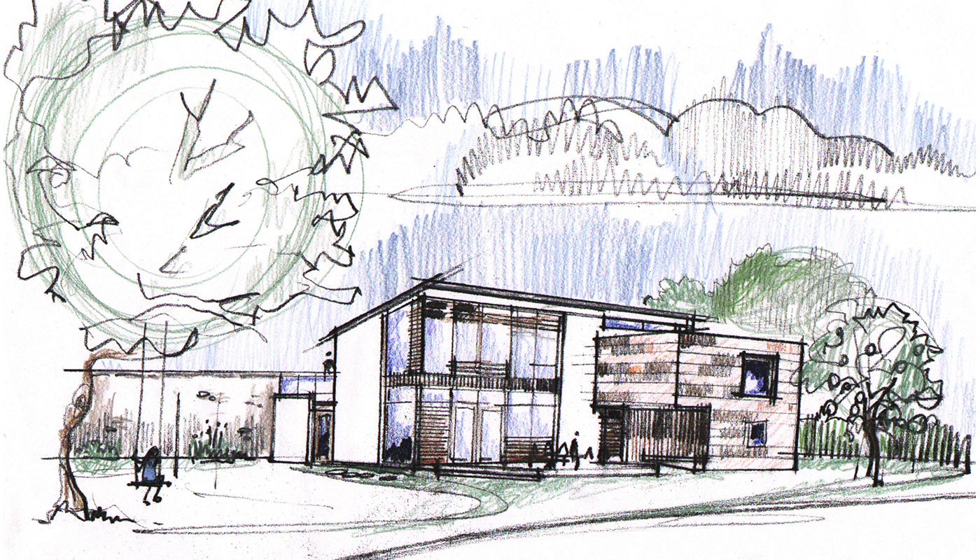 1400x800 Sac New House Elevation Sketch - Building Elevation Sketch