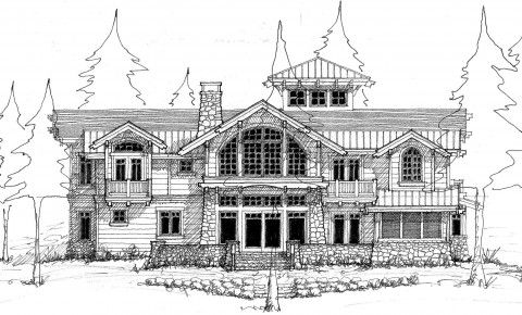 480x290 Waterfront Home Lake Elevation Sketch Designed By Hendricks - Building Elevation Sketch
