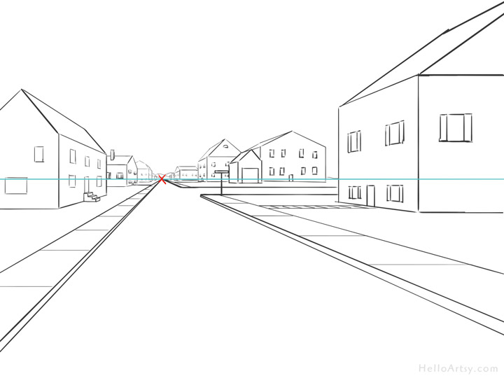720x540 One Point Perspective Drawing Step By Step Guide For Beginners - Building Perspective Sketch