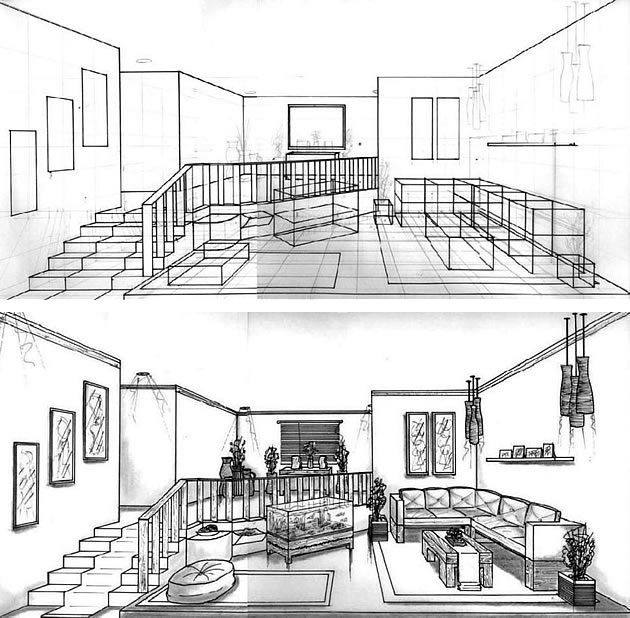 630x618 One Point Perspective Drawing The Ultimate Guide - Building Perspective Sketch