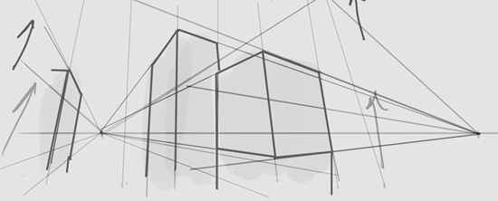 550x222 Three Point Perspective Tutorial For Artists - Building Perspective Sketch