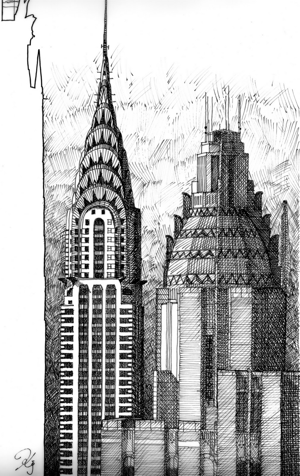 1009x1600 Chrysler Building Sketch - Building Sketch