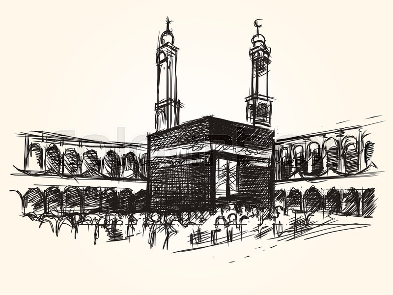 800x600 Kaaba Holy Symbolic Building In Islam Vector Sketch Drawing - Building Sketch