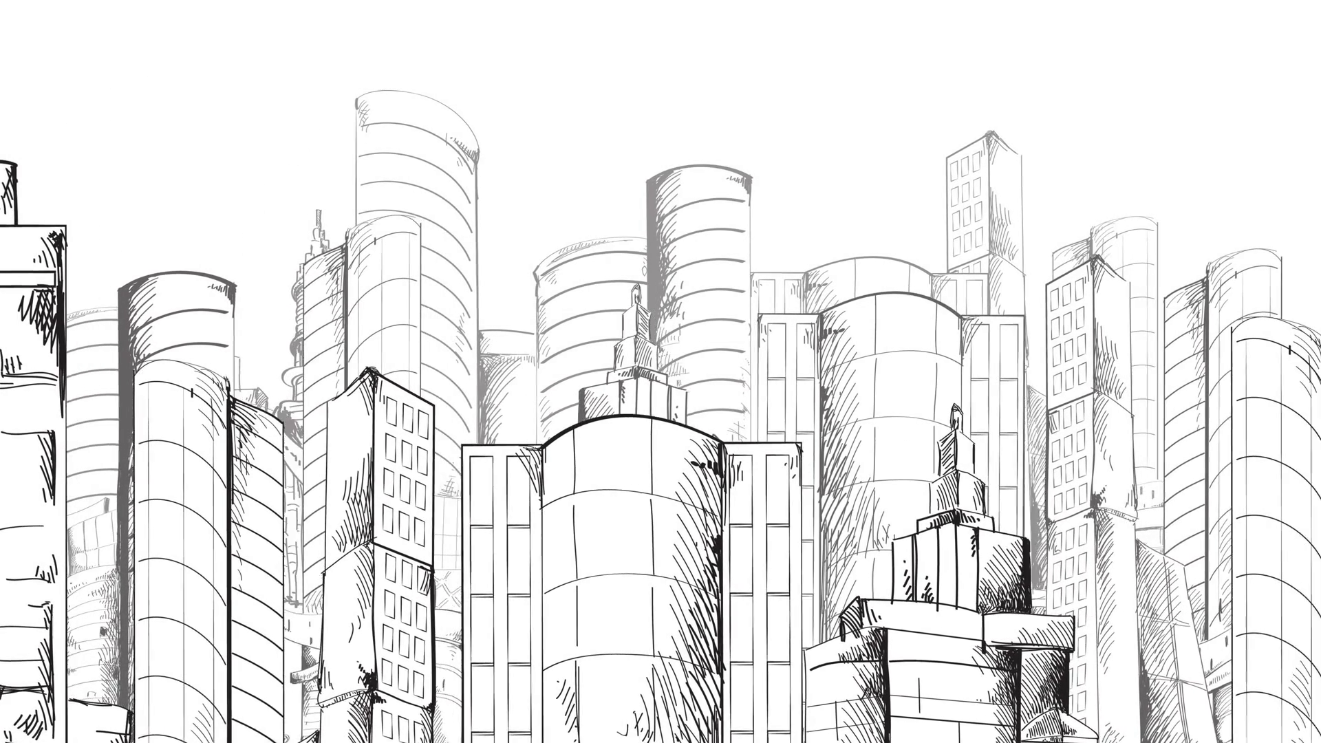 1920x1080 Modern Urban Sketch Skyscraper Building City Center Animated - Building Sketch