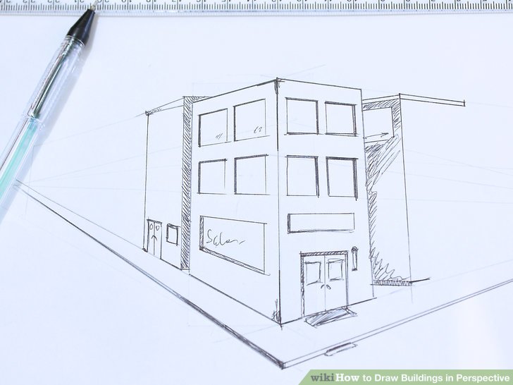 728x546 How To Draw Buildings In Perspective 9 Steps (With Pictures) - Building Sketch Plan