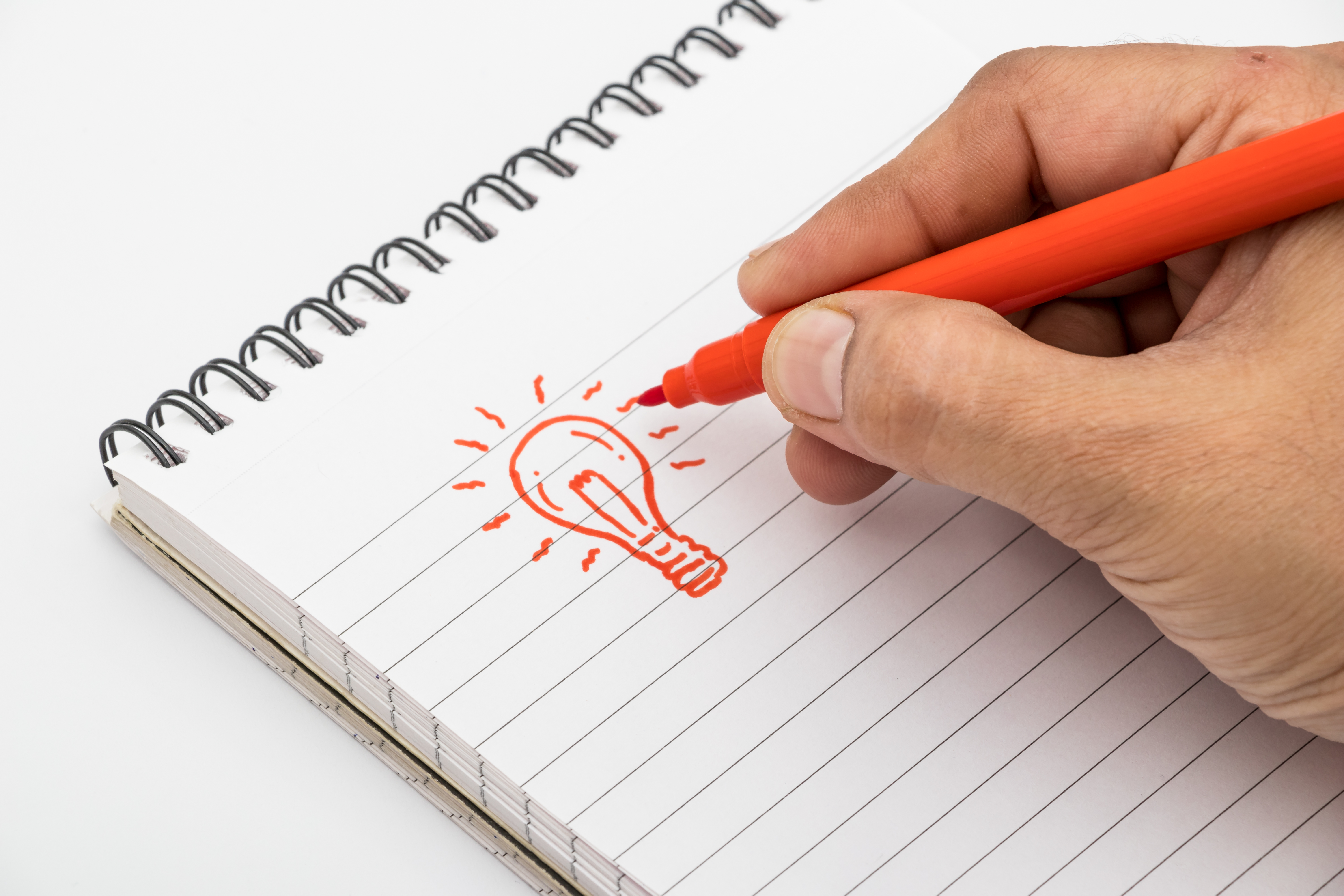 6000x4000 Creativity Concept. Drawing Bulb With Red Color Sketch Pen Ready - Bulb Sketch