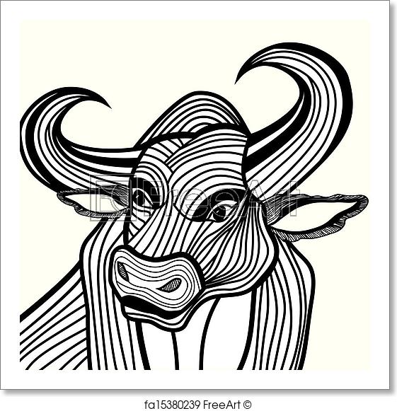 561x581 Free Art Print Of Bull Head Vector Animal Illustration For T Shirt - Bull Head Sketch