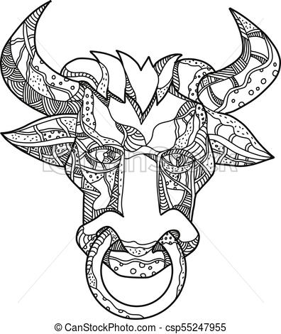 396x470 Pinzgauer Bull Head Frnt Doodle. Doodle Art Illustration Of Head - Bull Head Sketch