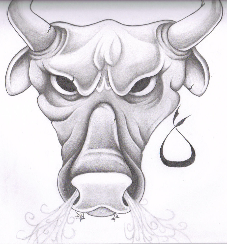 900x965 Bull Head With Taurus Banner Tattoo Design - Bull Head Sketch