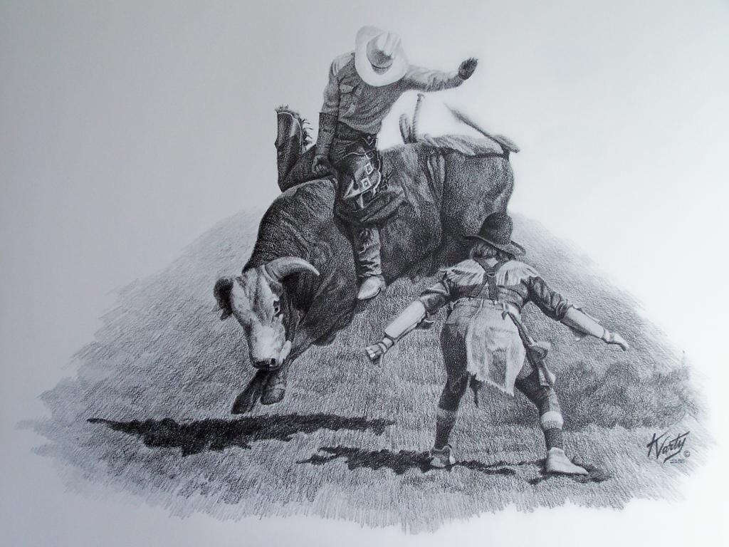 1024x768 Bull Riding Drawings Bull Riders By Kevin Varty - Bull Riding Sketches