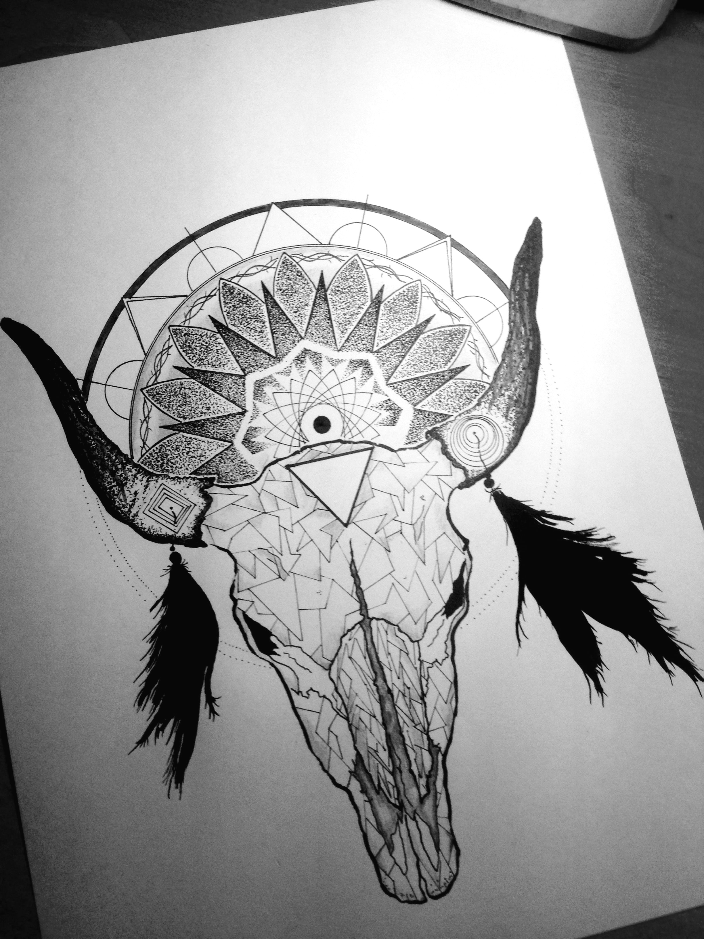 2448x3264 Bull Skull Dotwork Linework Blackwork Ink Geometry Sketch Avec Et - Bull Skull Sketch