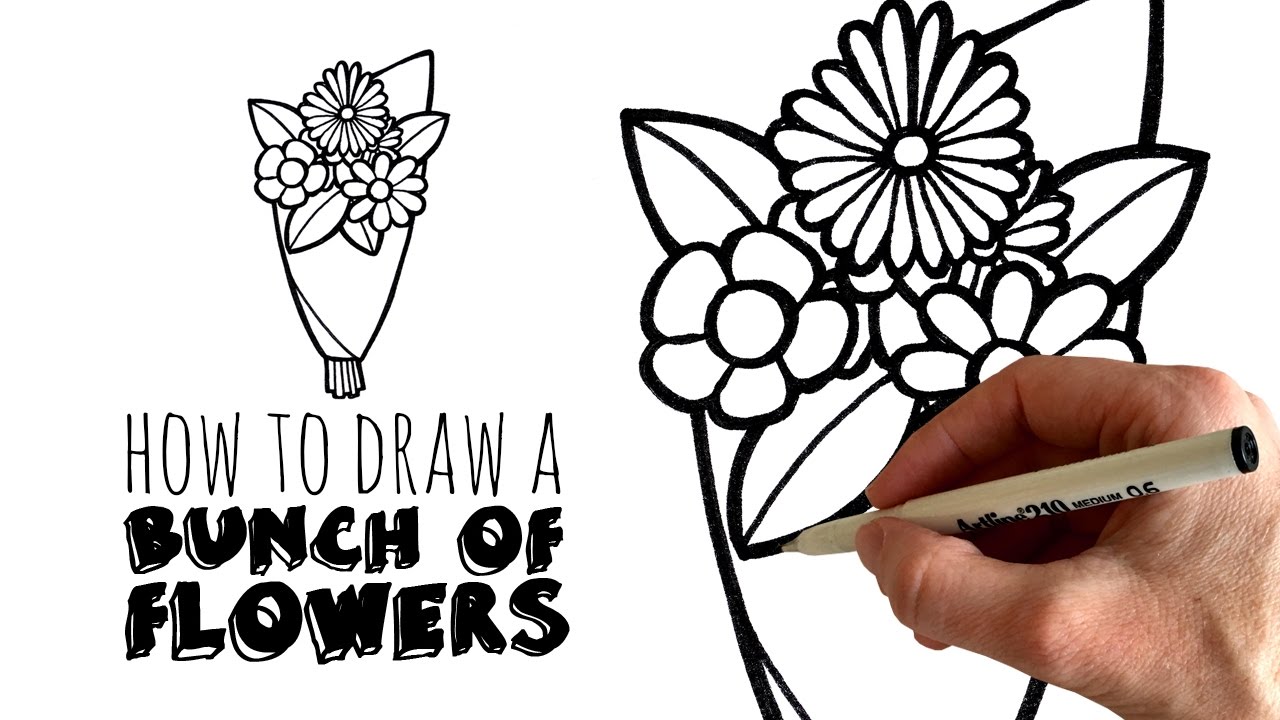 1280x720 How To Sketch And Draw A Cartoon Bunch Of Flowers - Bunch Of Roses Sketch