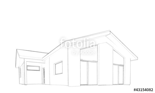 500x300 Sketch Of Modern House, Bungalow Single Object Stock Photo And - Bungalow Sketch