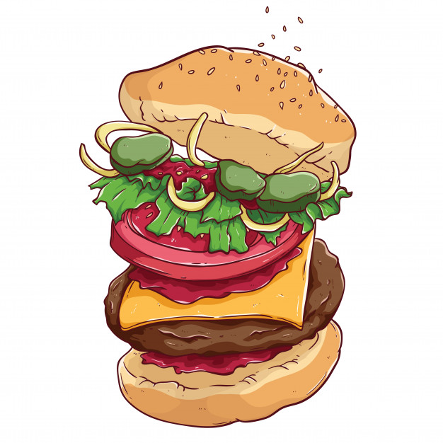 626x626 Delicious Burger Sketch Illustration With Color And Outline Vector - Burger Sketch