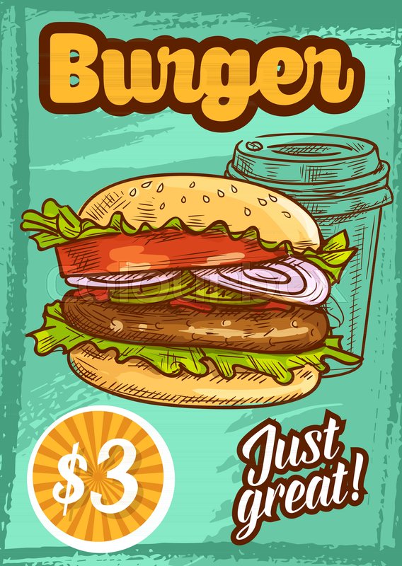 568x800 Fast Food Burger Sketch Poster For Restaurant Or Cinema Bistro - Burger Sketch