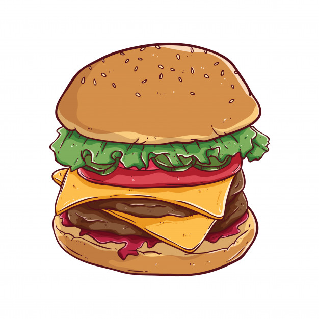 626x626 Fast Food Or Cheese Burger Sketch With Color Vector Premium Download - Burger Sketch