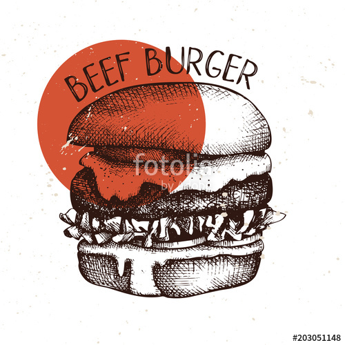 500x500 Hand Drawn Burger Sketch. Hamburger Vector Illustrations. Fast - Burger Sketch