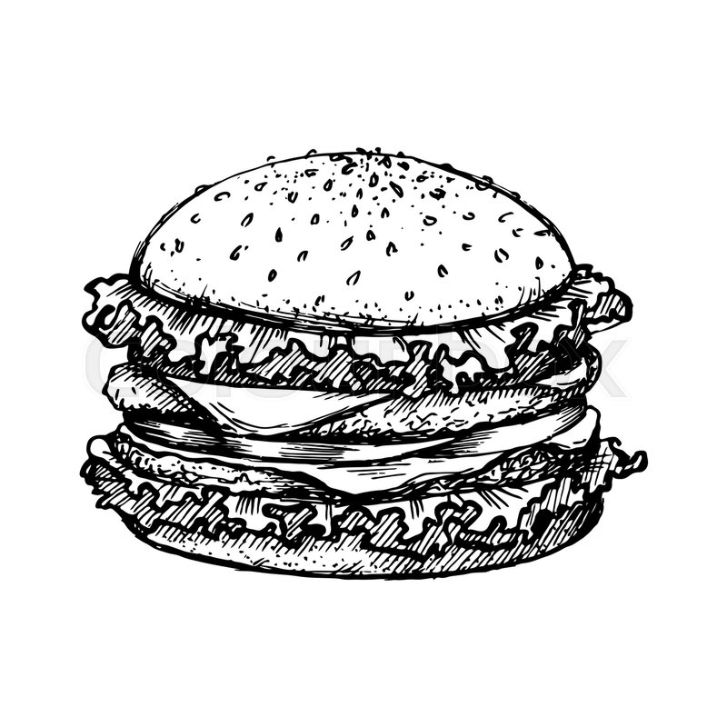 800x800 Sketch Hamburger Or Burger Vector Logo Design Template. Fast Food - Burger Sketch