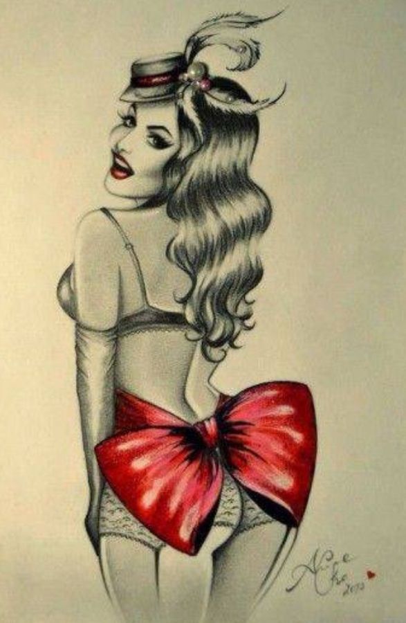 587x900 Rockabilly Pinup Style Fashion Things I Love Red Bow - Burlesque Sketches