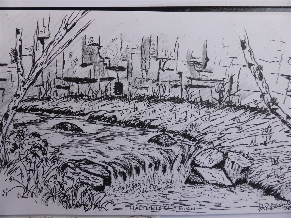 1000x750 Haltwhistle Burn Gorge. Pen And Ink Sketch En Plein Air By Malcolm - Burn Sketch