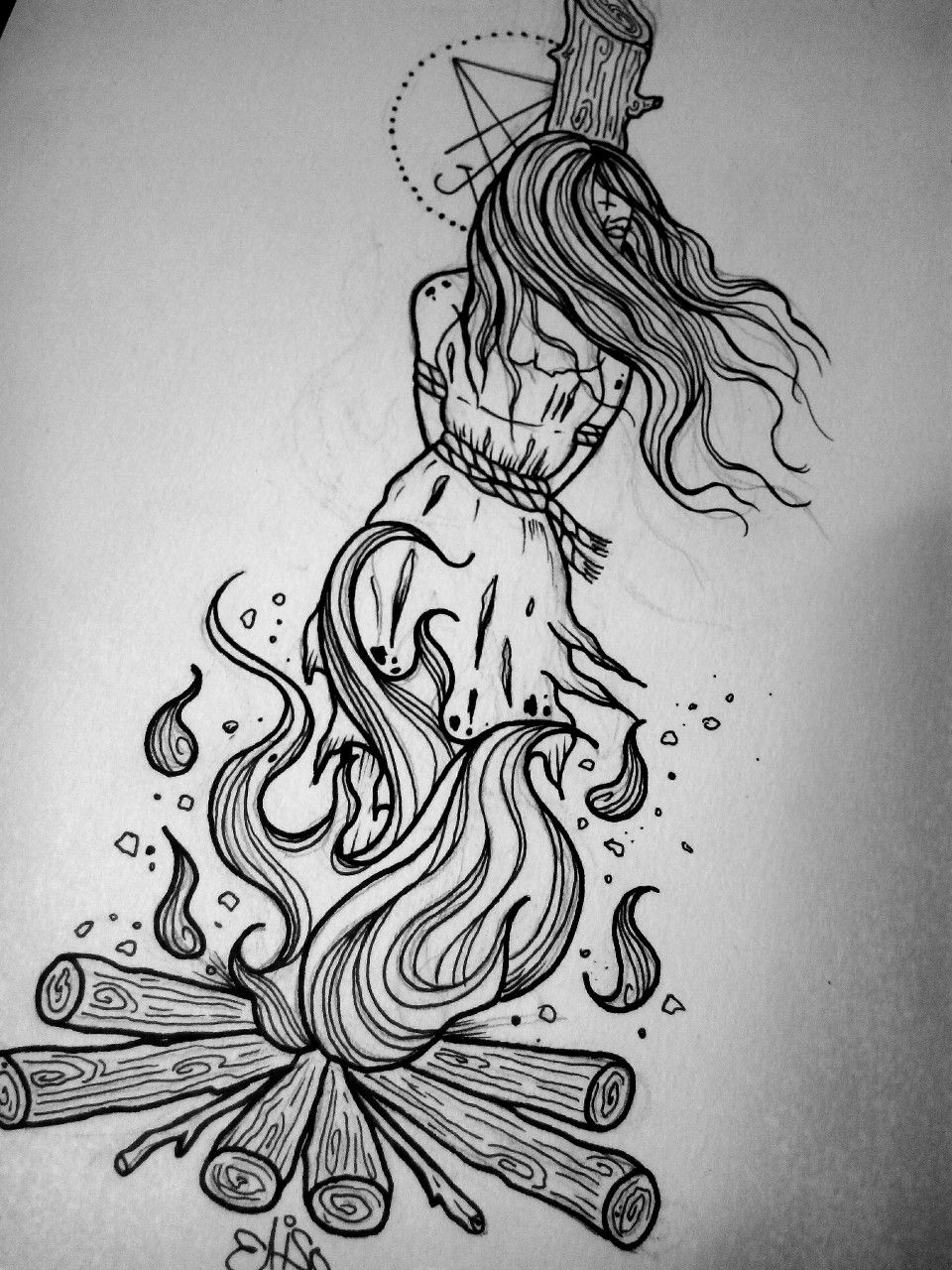 960x1280 Burning Witch Drawing - Burn Sketch.